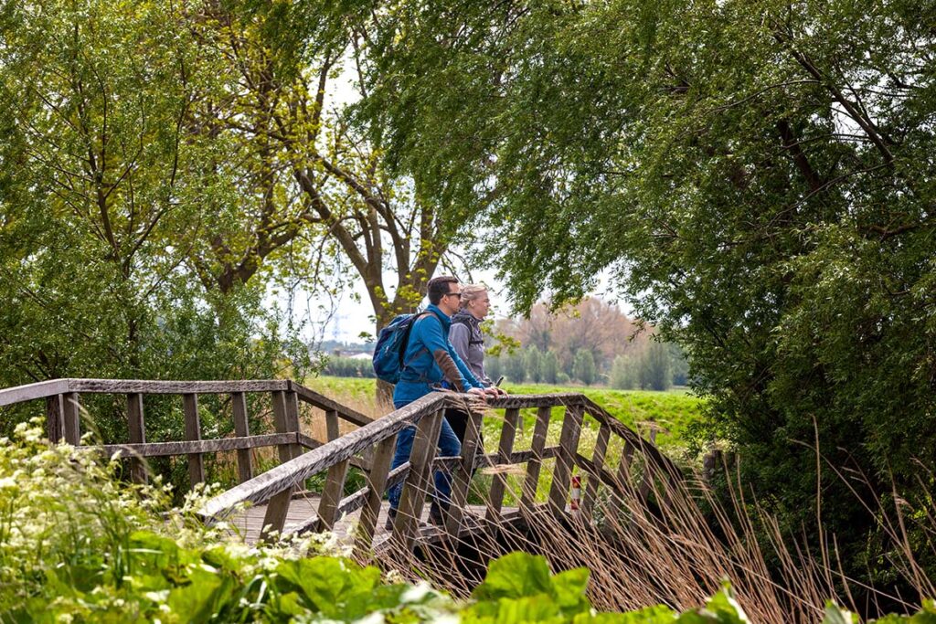 Wandelaars pauzeren op het Biesboschpad ©Stichting Wandelnet