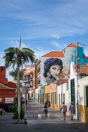 Muurschildering in een straatje in Puerto de la Cruz